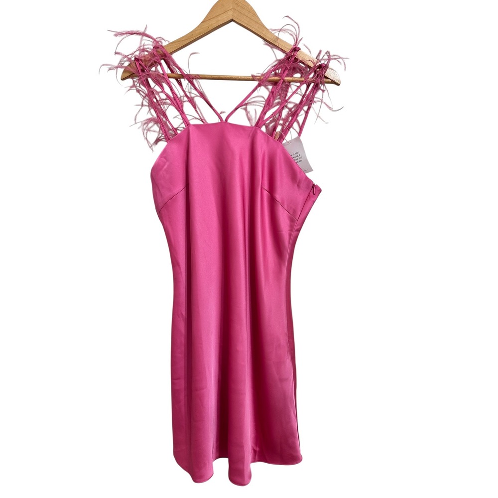 Cult Gaia Karosi Ostrich-Feather Satin Mini Dress size Large $518 NEW - Picture 2 of 7